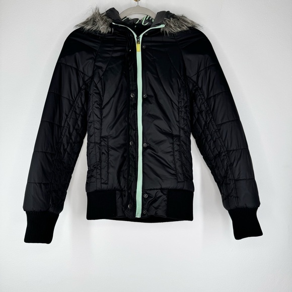 Fox Racing Black Mint Green Zip & Button Up Puffer Jacket Women’s Size Small - Picture 3 of 8